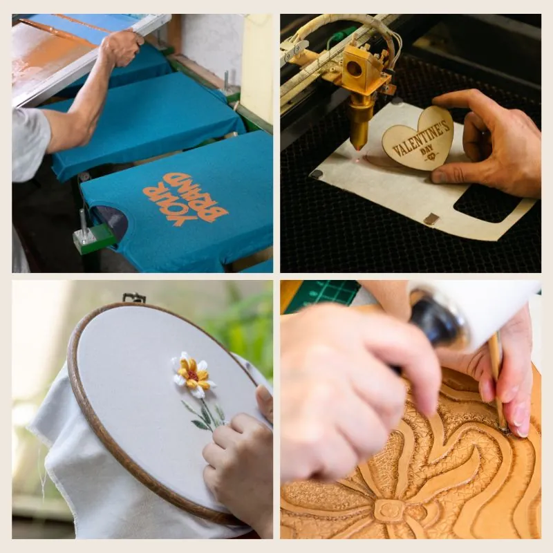 Screen printing, laser engraving, embroidery and embossing for custom logos