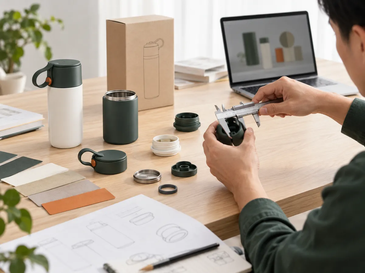 Product engineer measuring a prototype during development