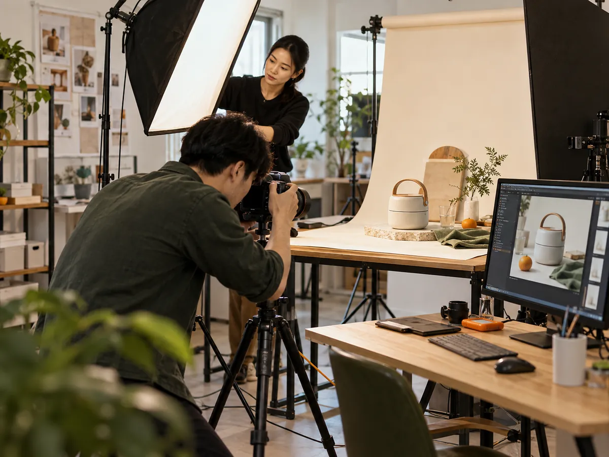 Product photography team creating listing images in a studio